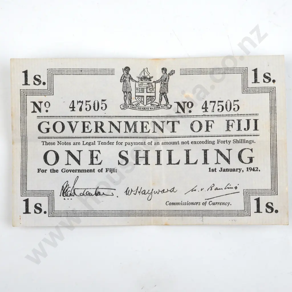 1942 Fiji One Shilling Banknote - Better Grade  Image 1++