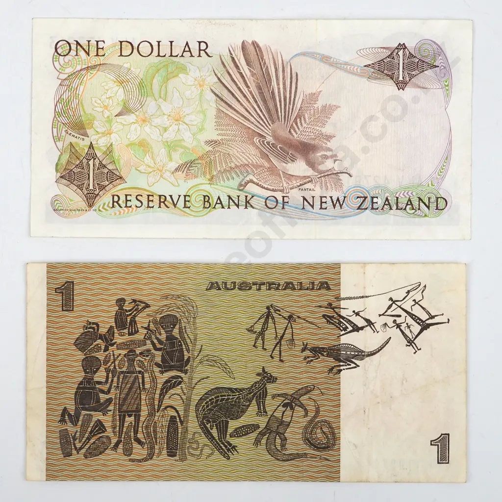 One New Zealand & One Australia One Dollar Banknotes  Image 1++