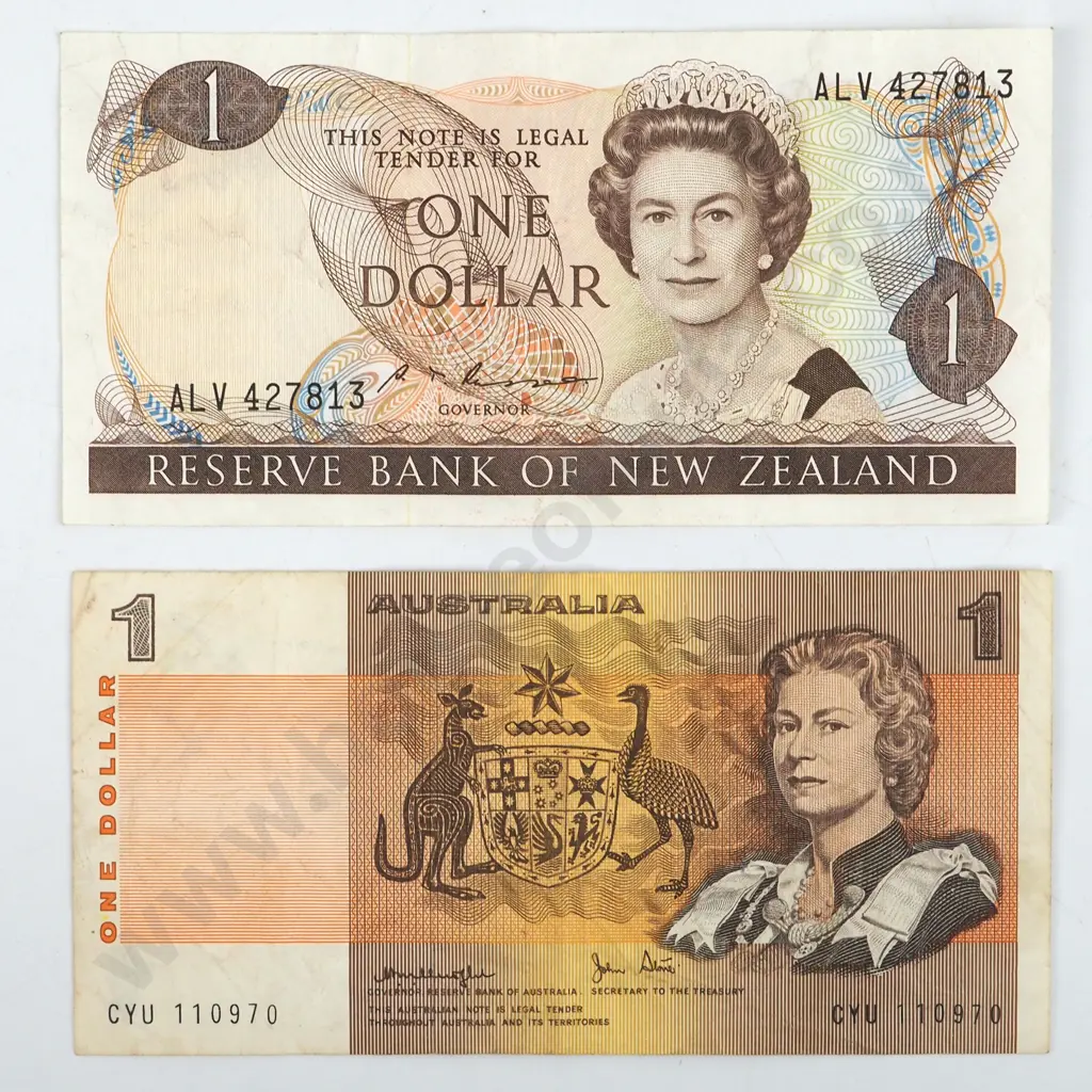 One New Zealand & One Australia One Dollar Banknotes  Image 1++