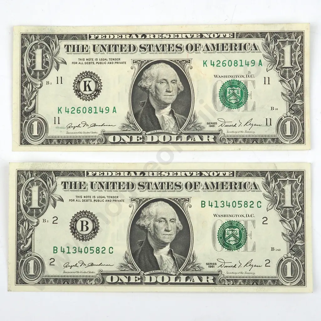 Two United States of America One Dollar Banknotes - Series 1981 - Better Grades  Image 1++