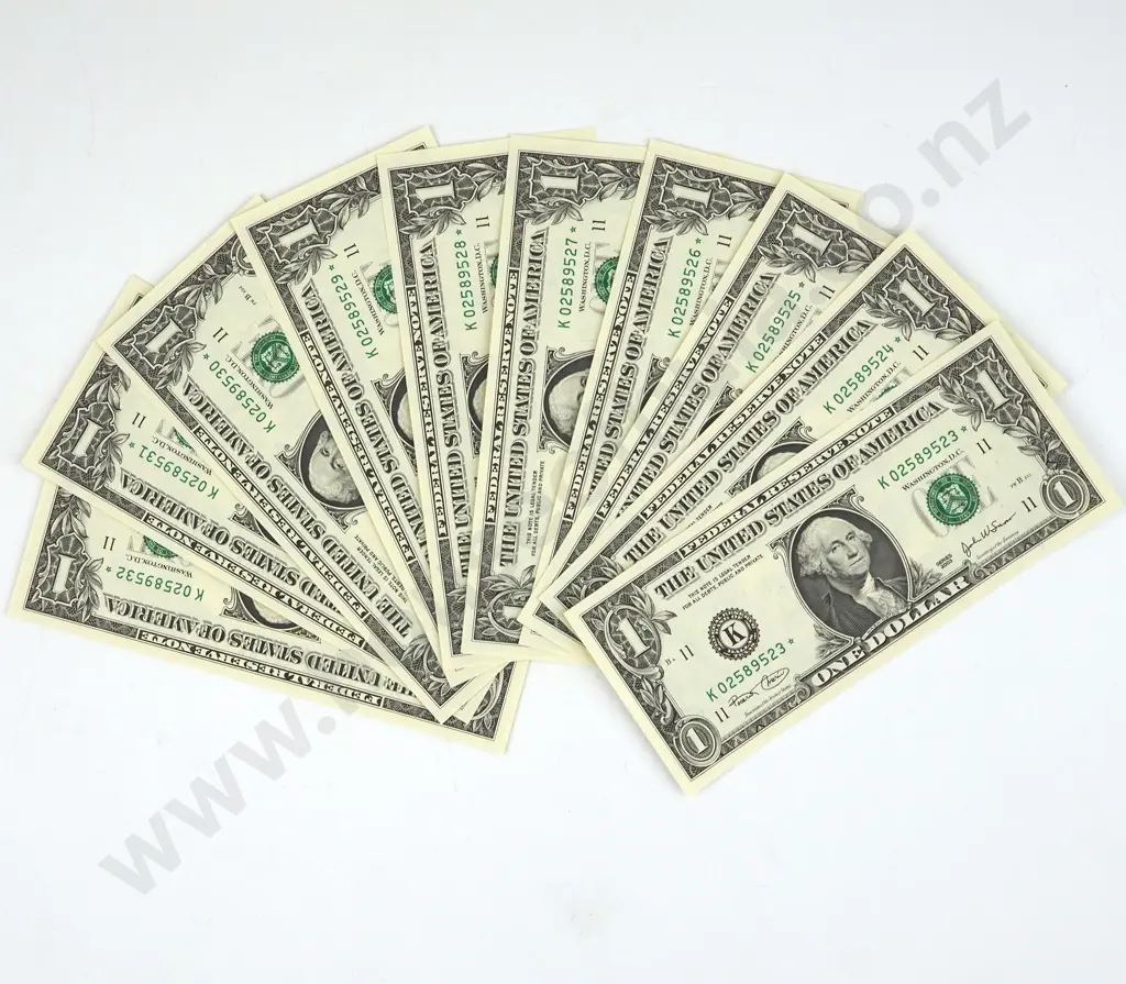 Ten Consecutive United States of America Star Note One Dollar Bills  Image 1++