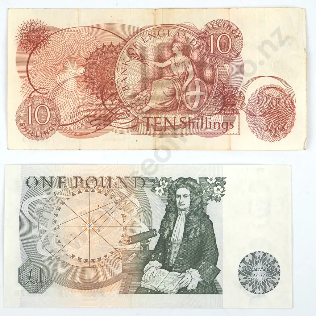 United Kingdom 10 Shillings & One Pound Banknotes Image 1++