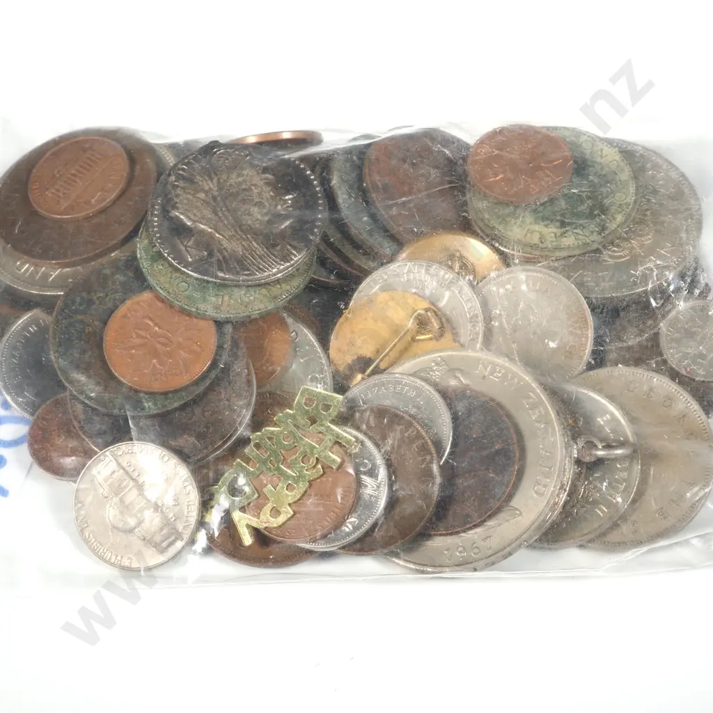 Assorted Lot of World & New Zealand Coinage & Two Royal Life Saving Society Medals  Image 1++