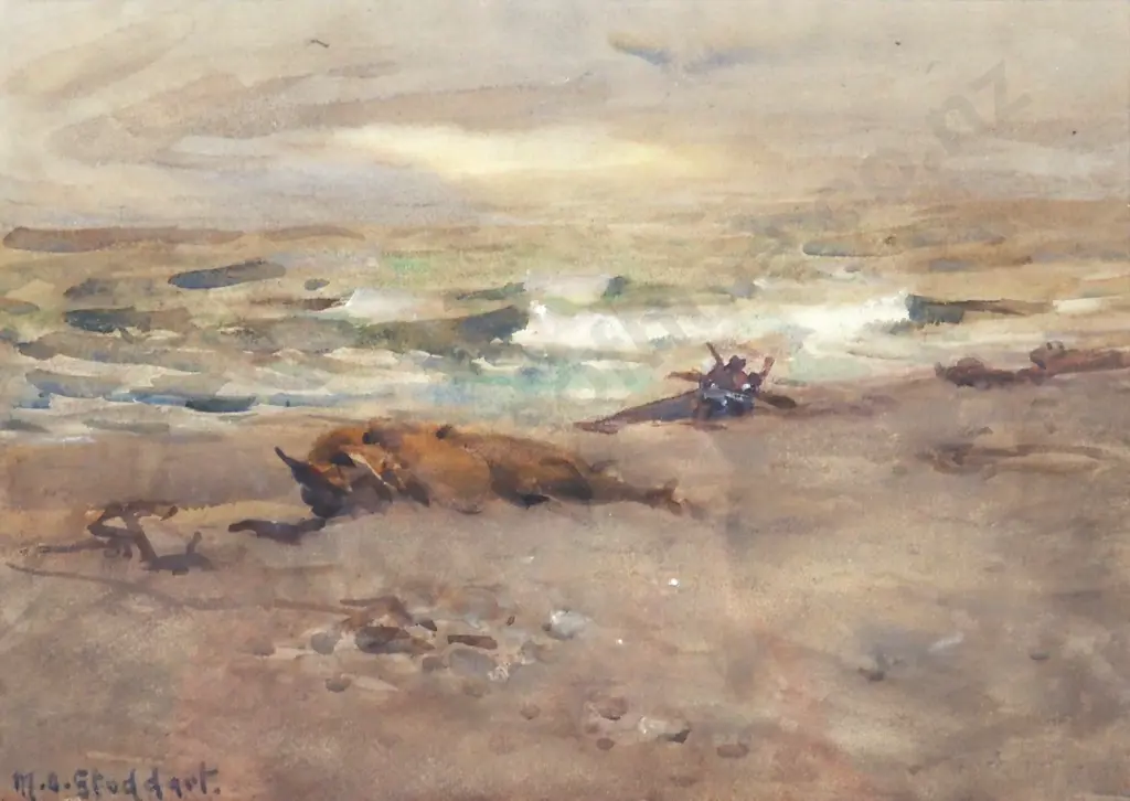 Margaret Stoddart. New Brighton Beach, Christchurch. Watercolour. Image 1++