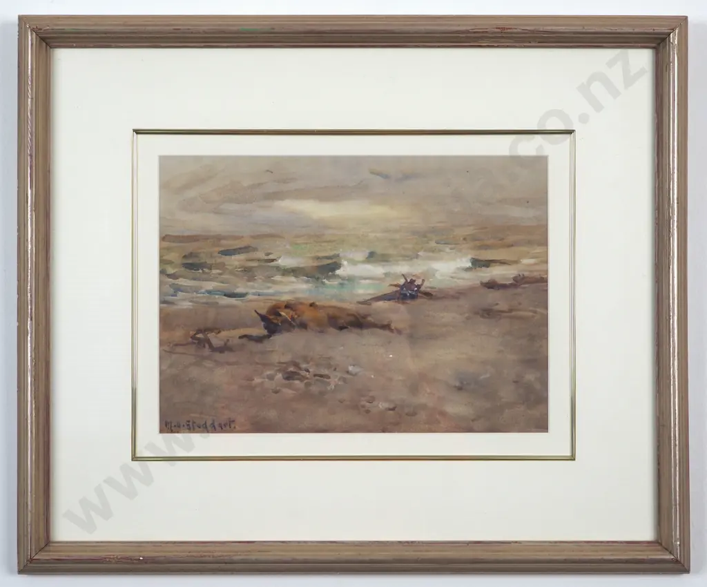 Margaret Stoddart. New Brighton Beach, Christchurch. Watercolour. Image 1++