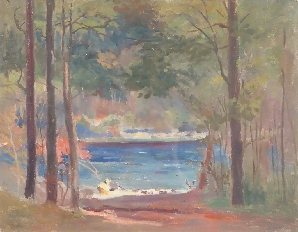 A.E Kelly. Woodland Scene w Lake. Oil On Canvas. Image 1++