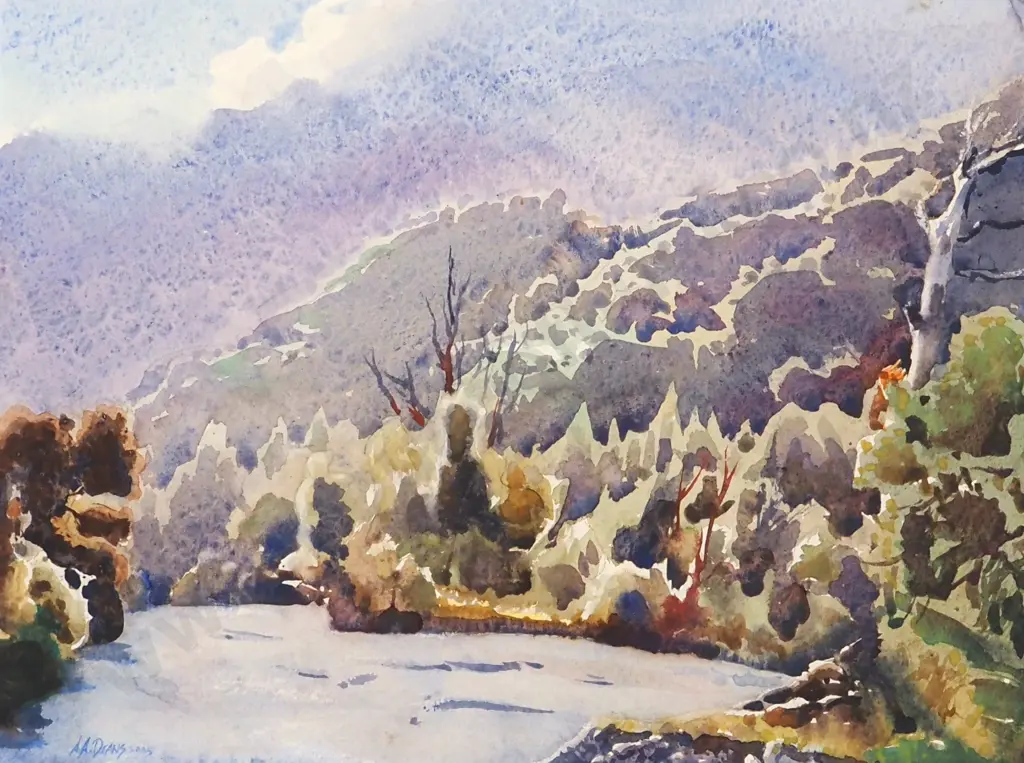 A.A. Deans. 2005. Kowai Creek Misty. Watercolour. Image 1++