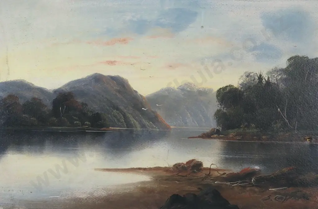 S. Croft. Landscape - Lake View. Oil on Board. Image 1++