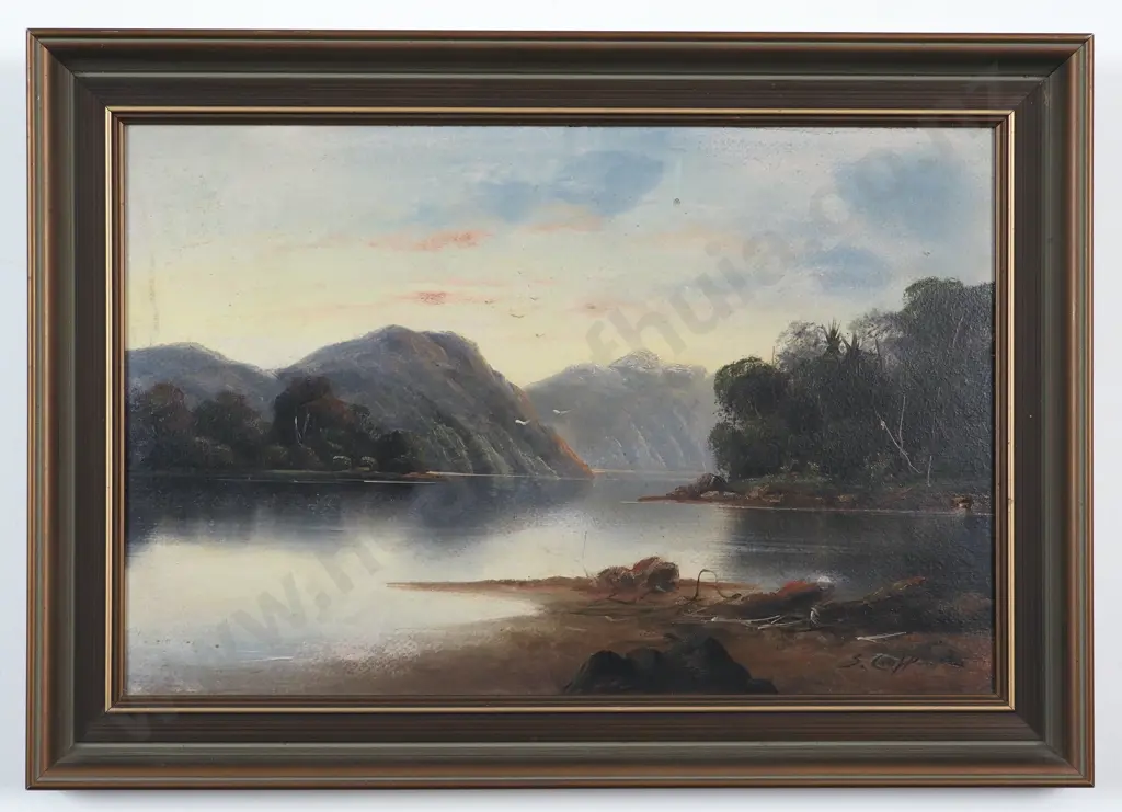S. Croft. Landscape - Lake View. Oil on Board. Image 1++