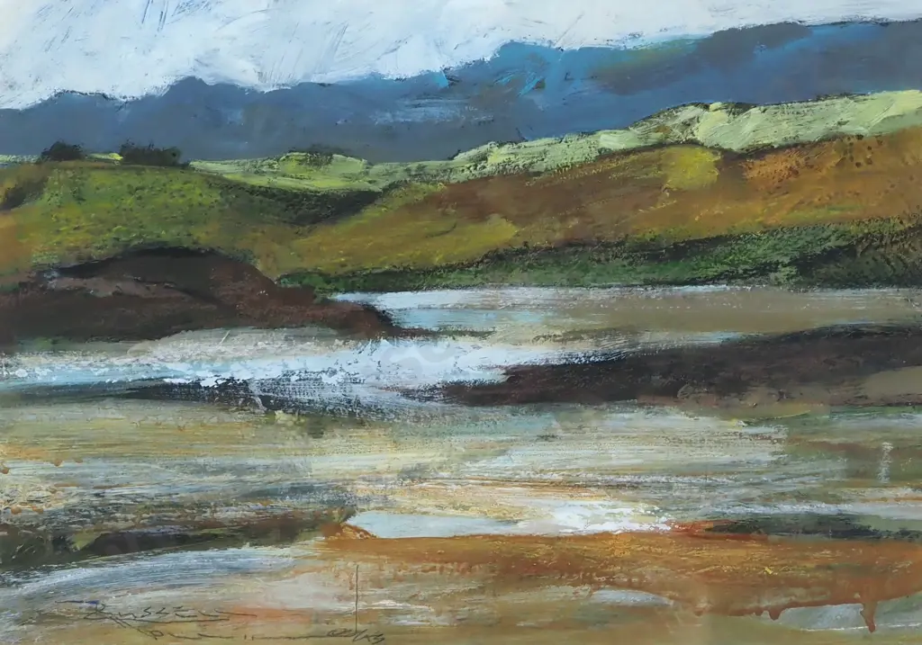 Russell Hollings. Taipa, Northland. Mixed Media - Acrylic, Ink & Crayon. Image 1++