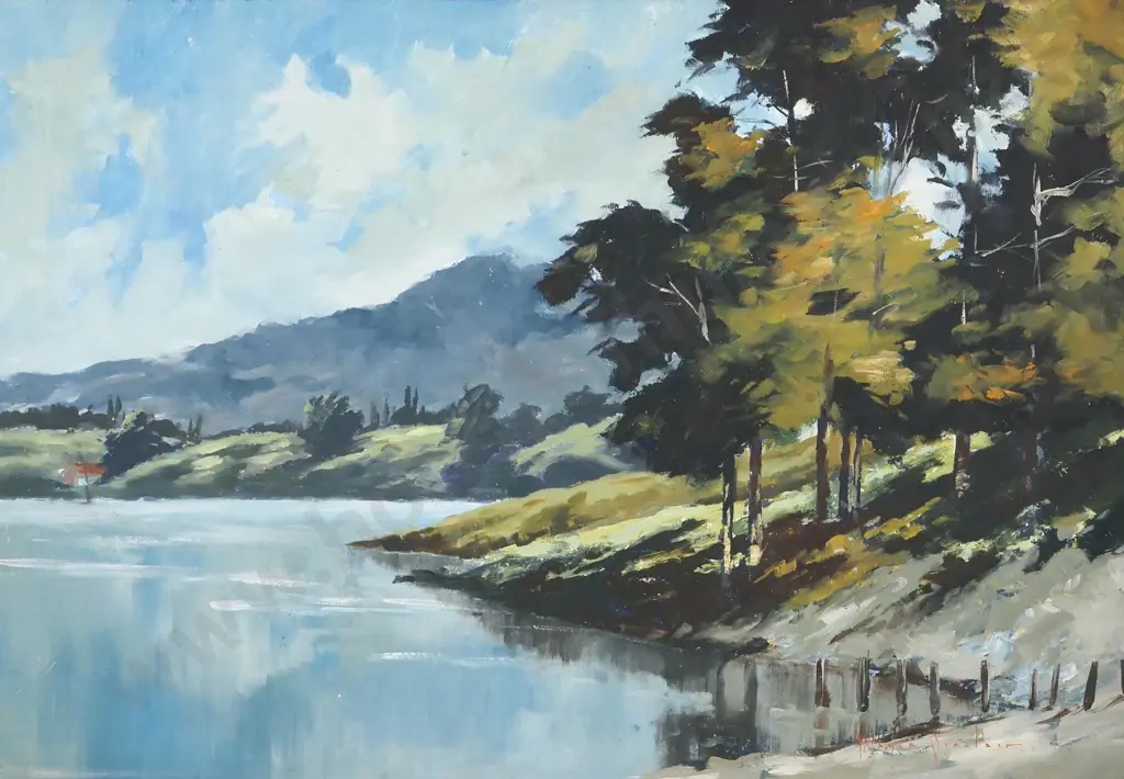 Wayne Sinclair. Lake Karapiro. Oil on Board. Image 1++
