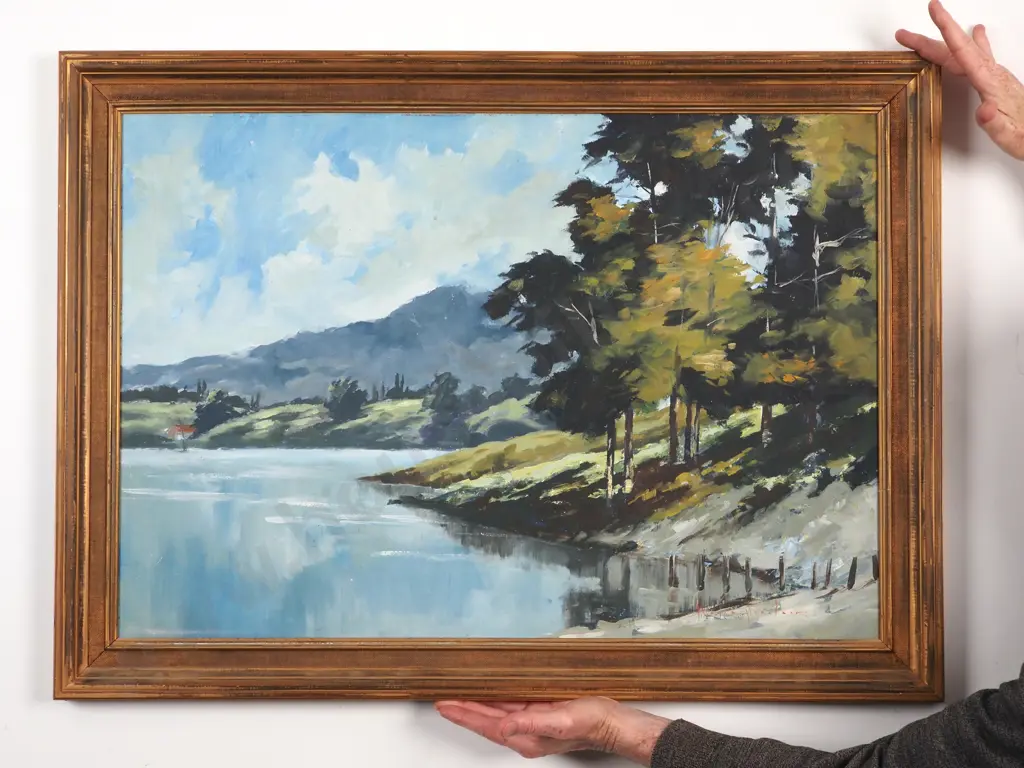 Wayne Sinclair. Lake Karapiro. Oil on Board. Image 1++