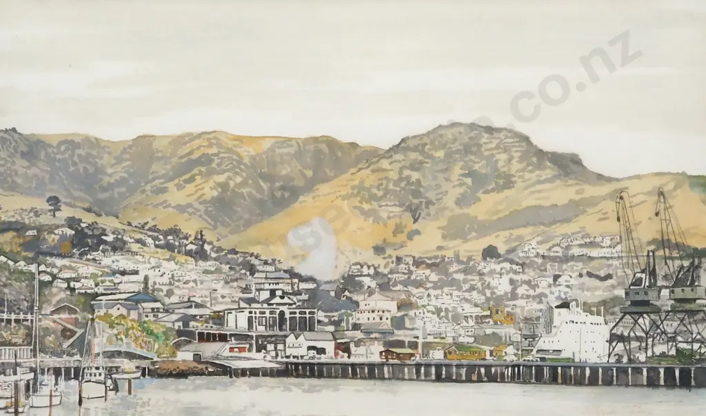 R.L. Stevens. Lyttleton Harbour. Watercolour. Image 1++