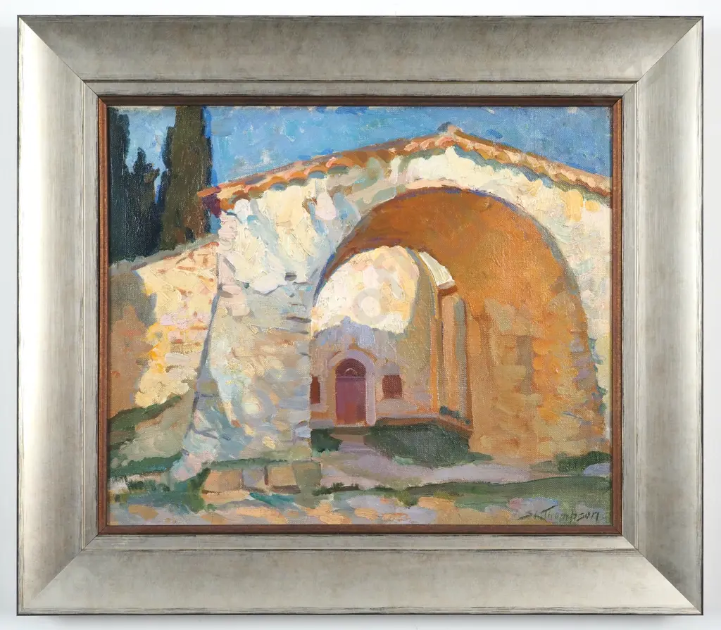 Sydney  Lough Thompson. Entrance to a Chapel, Provence - Chapel of Saint Sixte, Eygalieres. Oil On Canvas. Image 1++