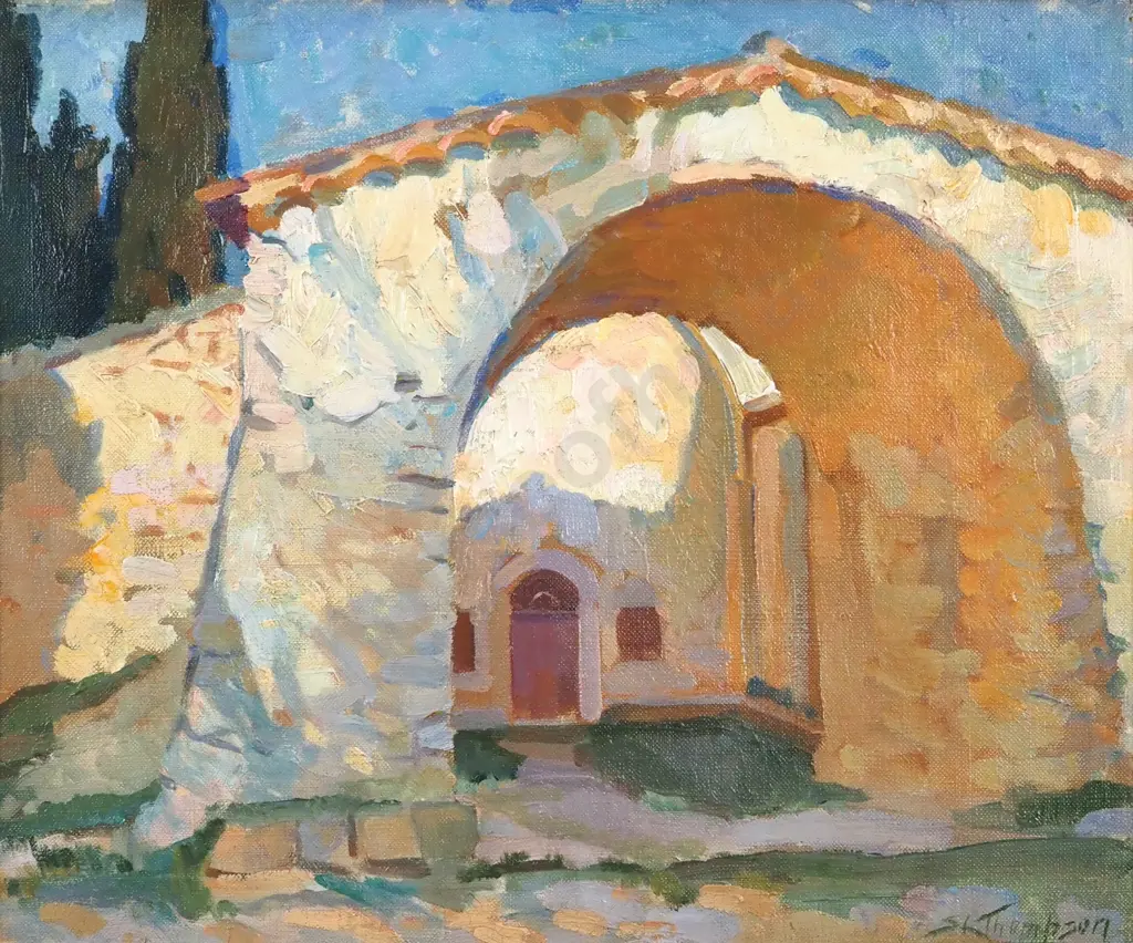 Sydney  Lough Thompson. Entrance to a Chapel, Provence - Chapel of Saint Sixte, Eygalieres. Oil On Canvas. Image 1++