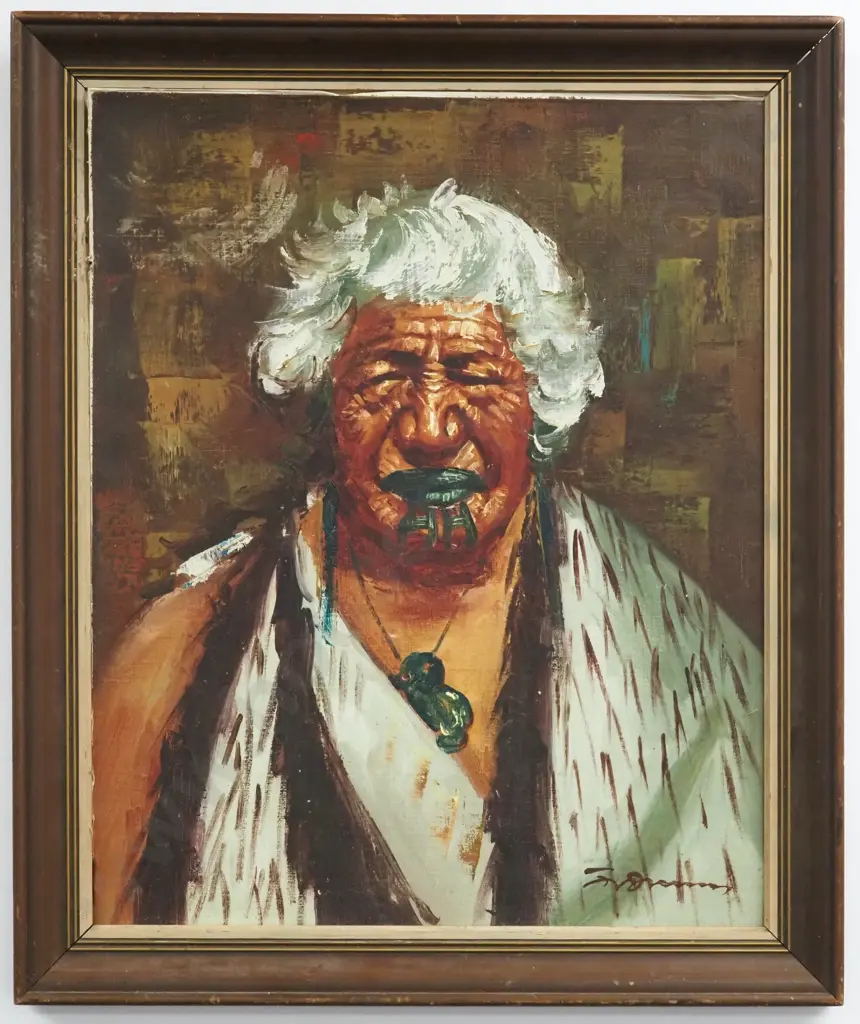 F Drummond. Portrait of a Maori Elder. Oil on Board Image 1++