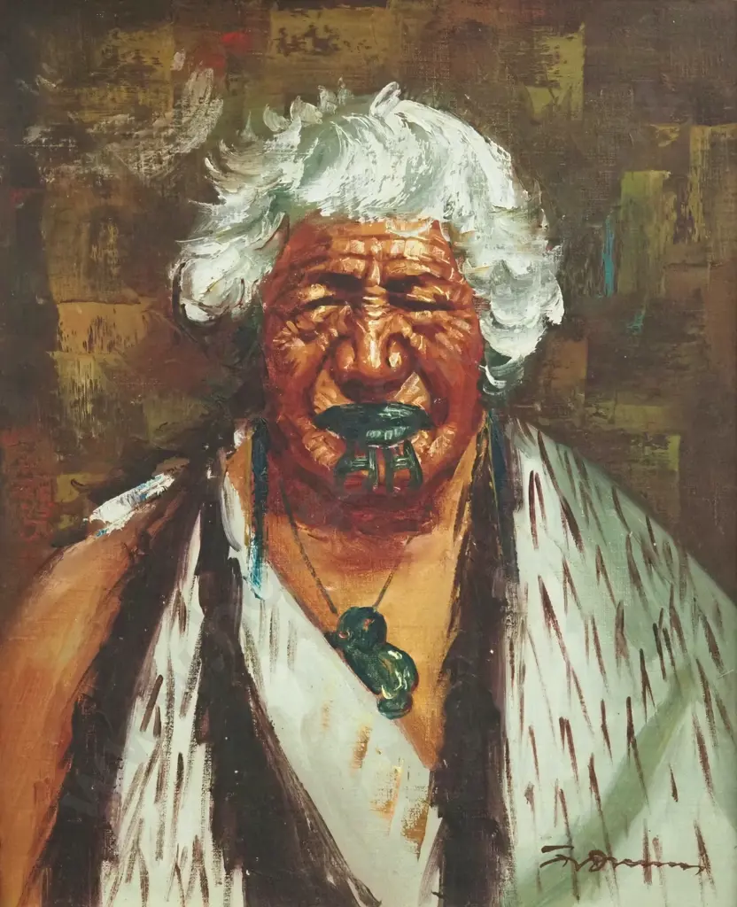 F Drummond. Portrait of a Maori Elder. Oil on Board Image 1++
