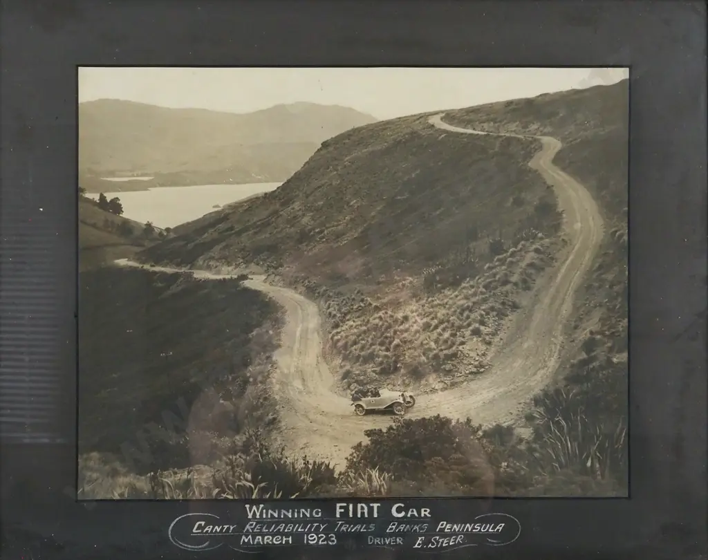 1923. Winning Fiat Car - Canterbury Reliability Trials, Banks Peninsula. Sepia Tint Photograph. Image 1++