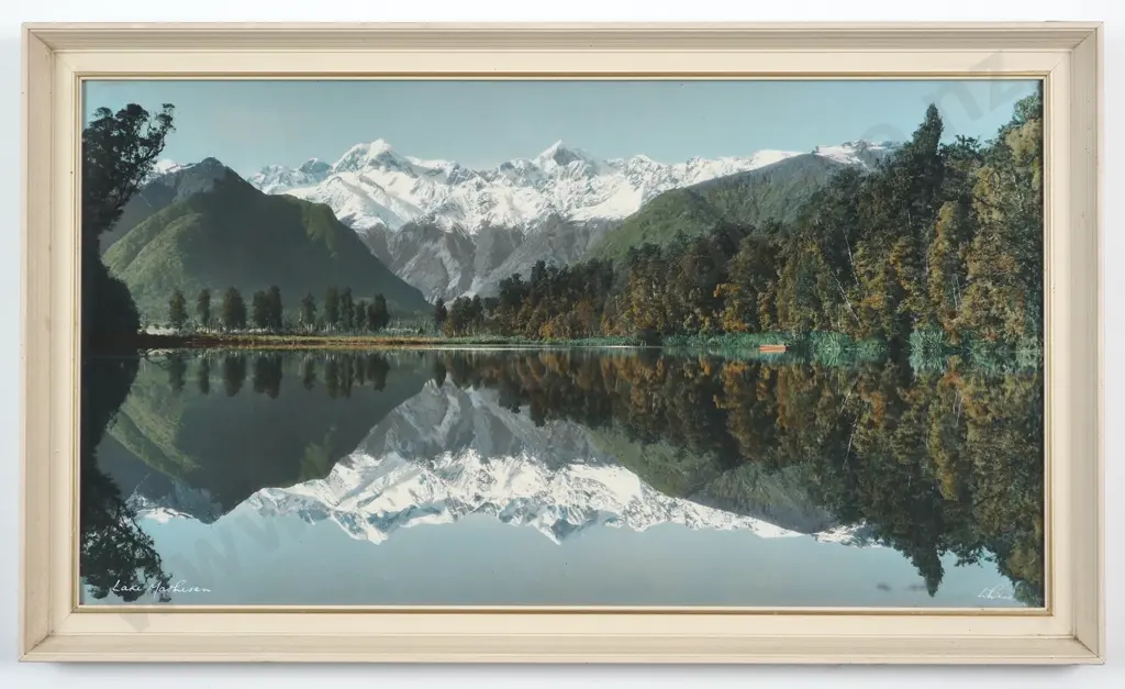 Whites Aviation. Lake Matheson. Hand Coloured Photograph. Image 1++