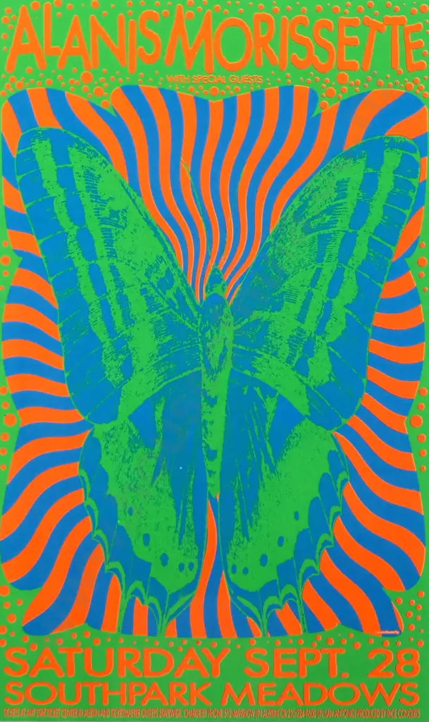 1996. Alanis Morisette Concert.  Silk Screenprint Poster. Image 1++