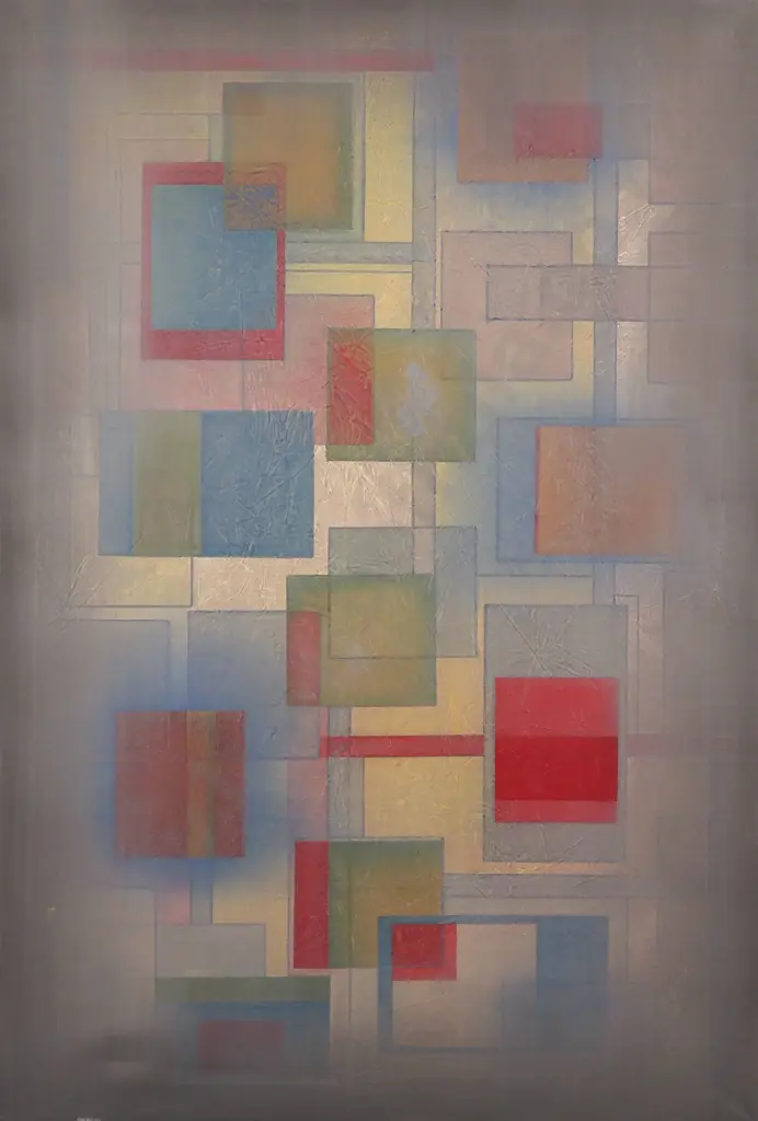 Untitled & Unsigned. Geometric Abstract - Overlapping Squares & Rectangles in Muted Tones. Image 1++