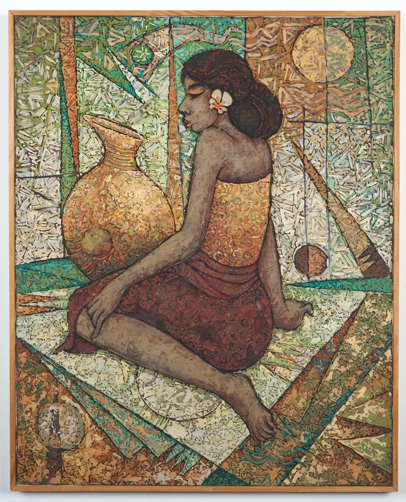 Young Girl Seated w Pot. Oil On Canvas. Image 1++