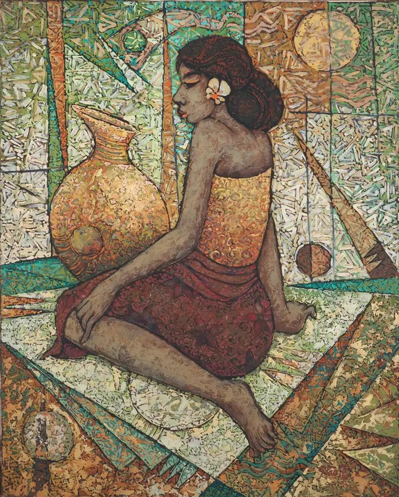 Young Girl Seated w Pot. Oil On Canvas. Image 1++