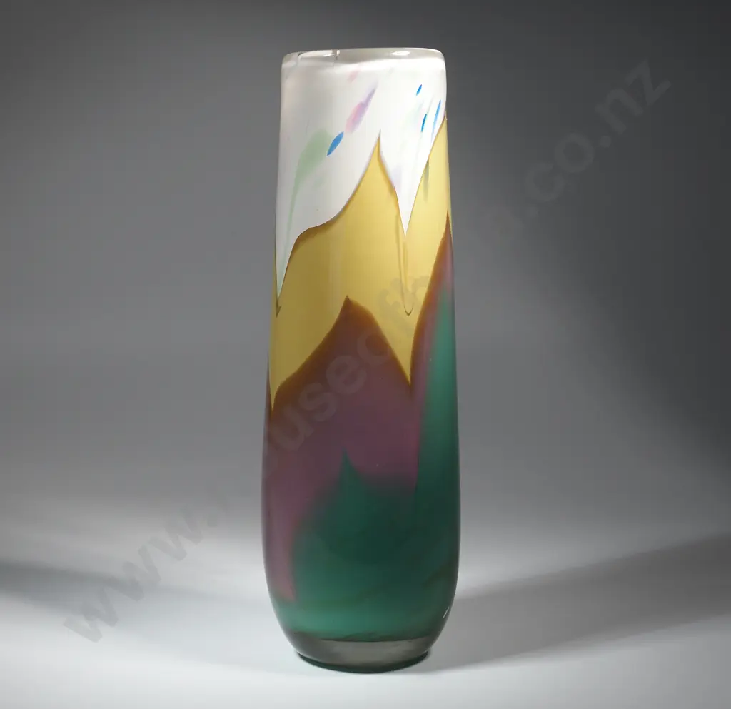 Peter Viesnik Art Glass Vase In Muted Brown, Yellow & Green Tones. Signed To Base Image 1++
