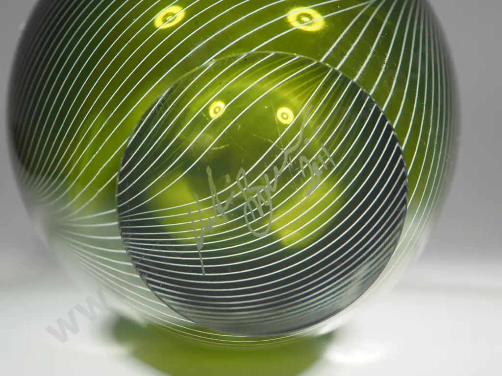 Katie Brown, Green Art Aroha Glass Vase With White Trails. Signed To Base Image 1++