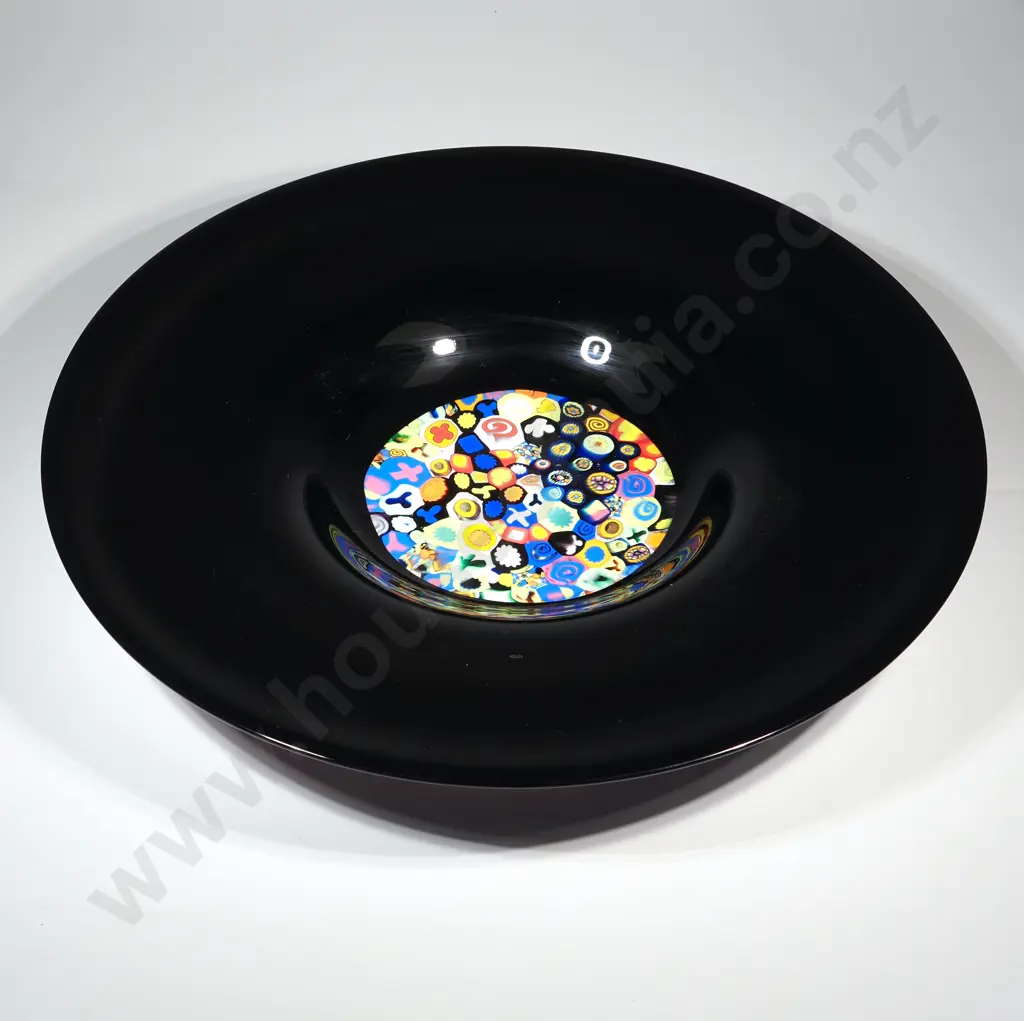 Gary Nash Art Glass Bowl. Deep Purple  With Scattered Murrines To Centre. Signed & Dated '96 To Base. Image 1++