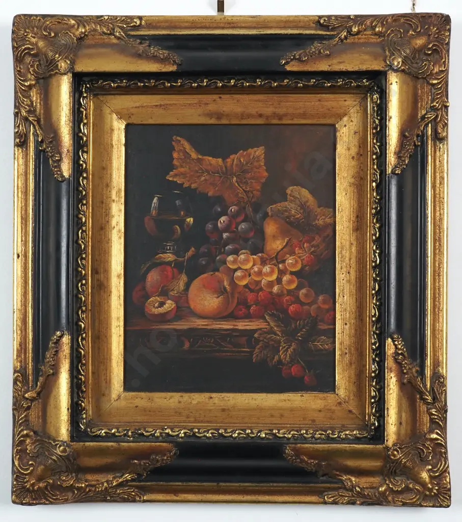 Still Life - Fruit & Leaves. in Ornate Ebonised/Gilt Frame. Image 1++