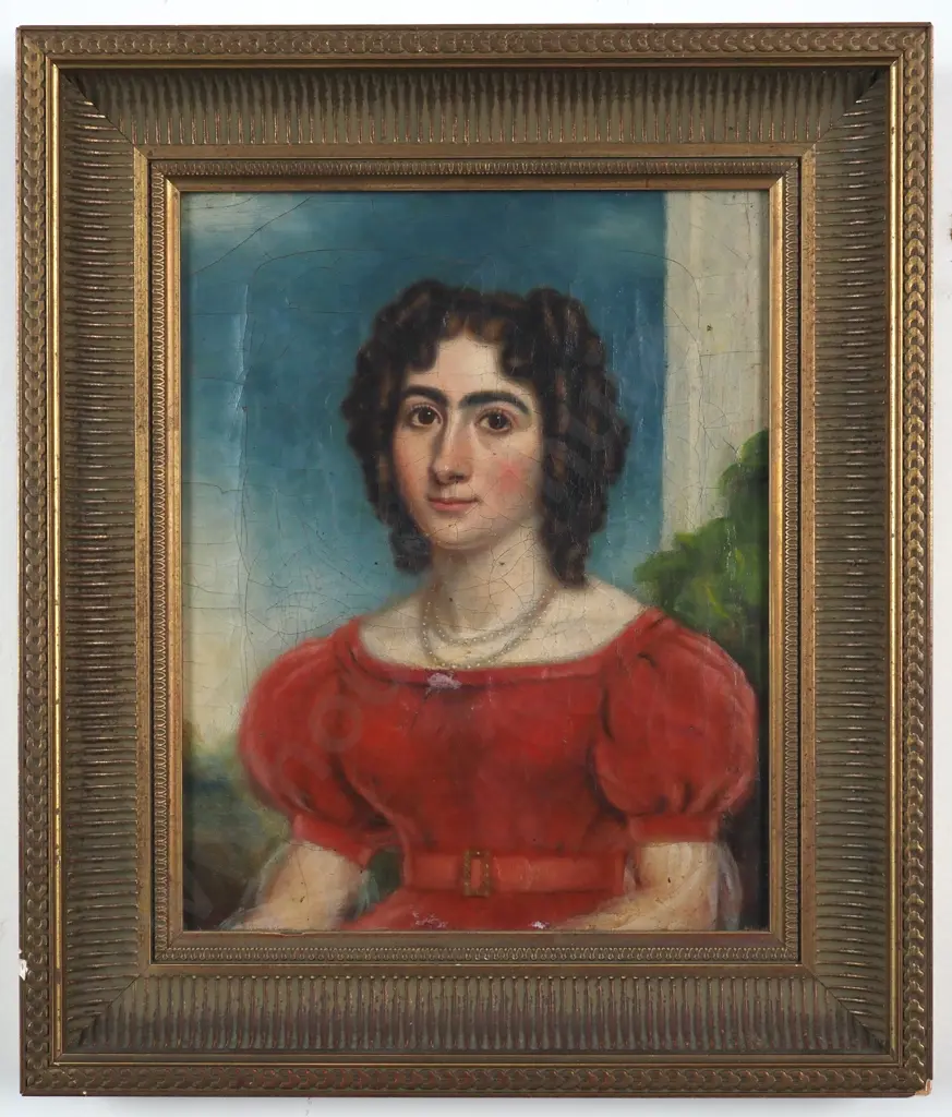 Portrait - Woman in Red. Oil on Board. Image 1++