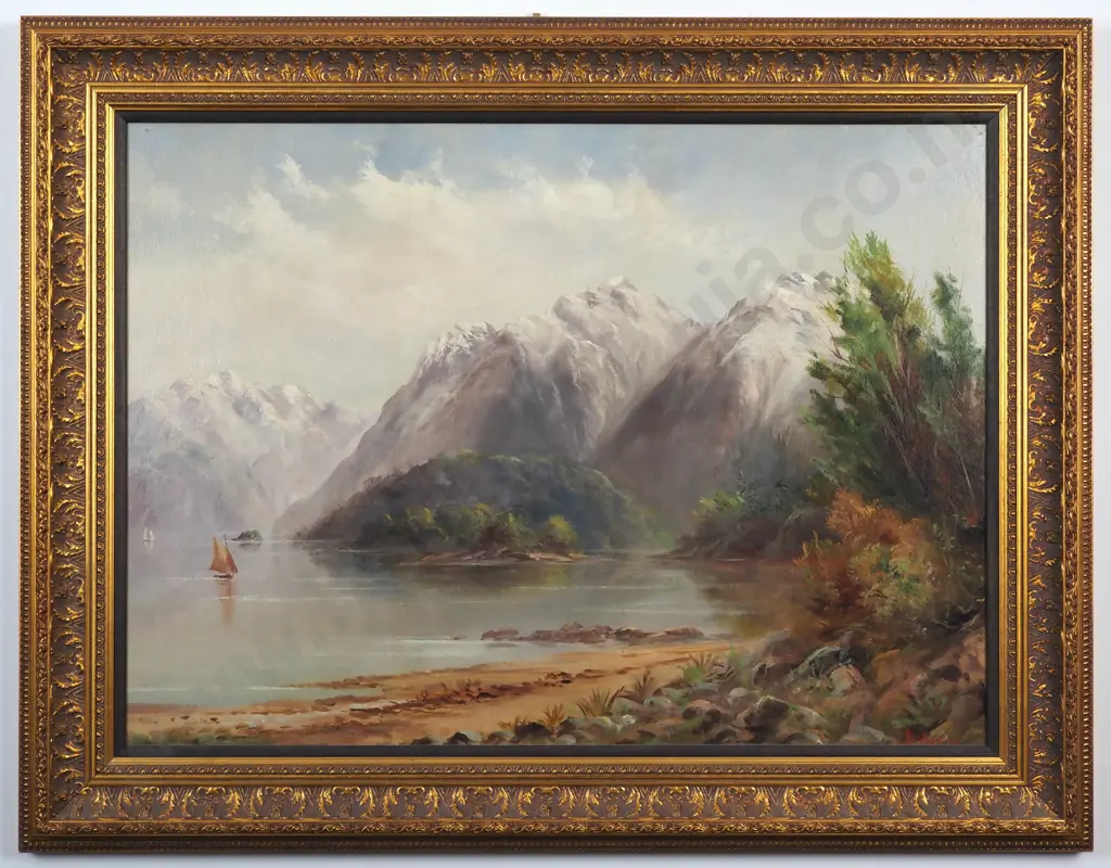 J Rollason; Lake  Manapouri. Oil on Board. Signed. 520 x 720mm   Image 1++