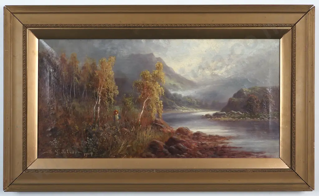 Sydney Yates Johnson. 1909. Landscape Scene With Young Girl. Oil On Canvas. Image 1++