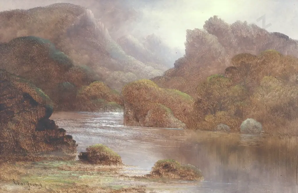 Chas Young. Wanganui River. Oil on Board. Image 1++