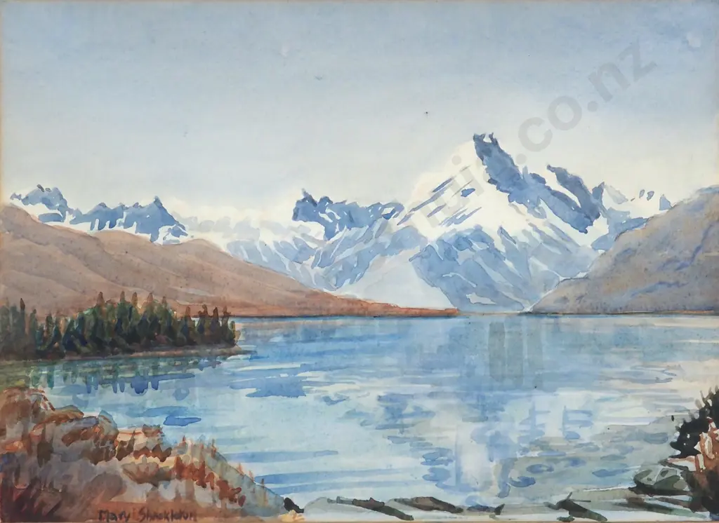 Mary Shackelton. Mount Cook from Lake Pukaki. Watercolour. Image 1++
