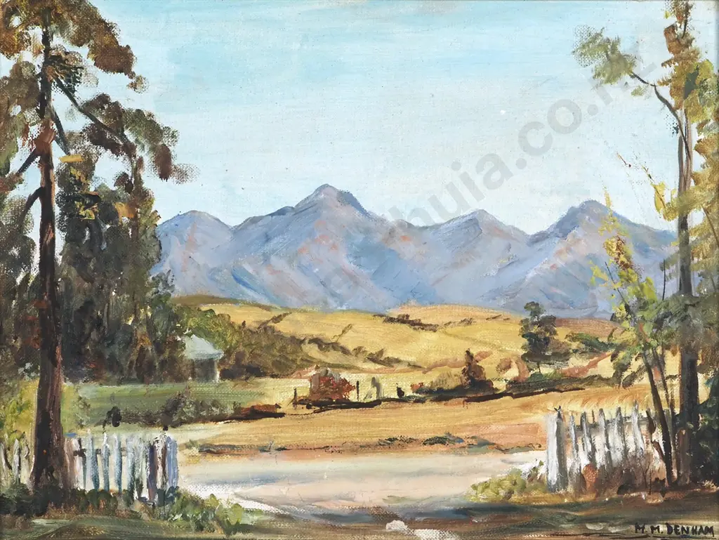 M.N. Denham. Mount Torlesse From Waireka Homestead. Oil on Board. Image 1++