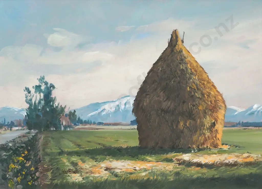 John Brassell. 'Lone Stack - Rangiora District. Oil on Board. Image 1++