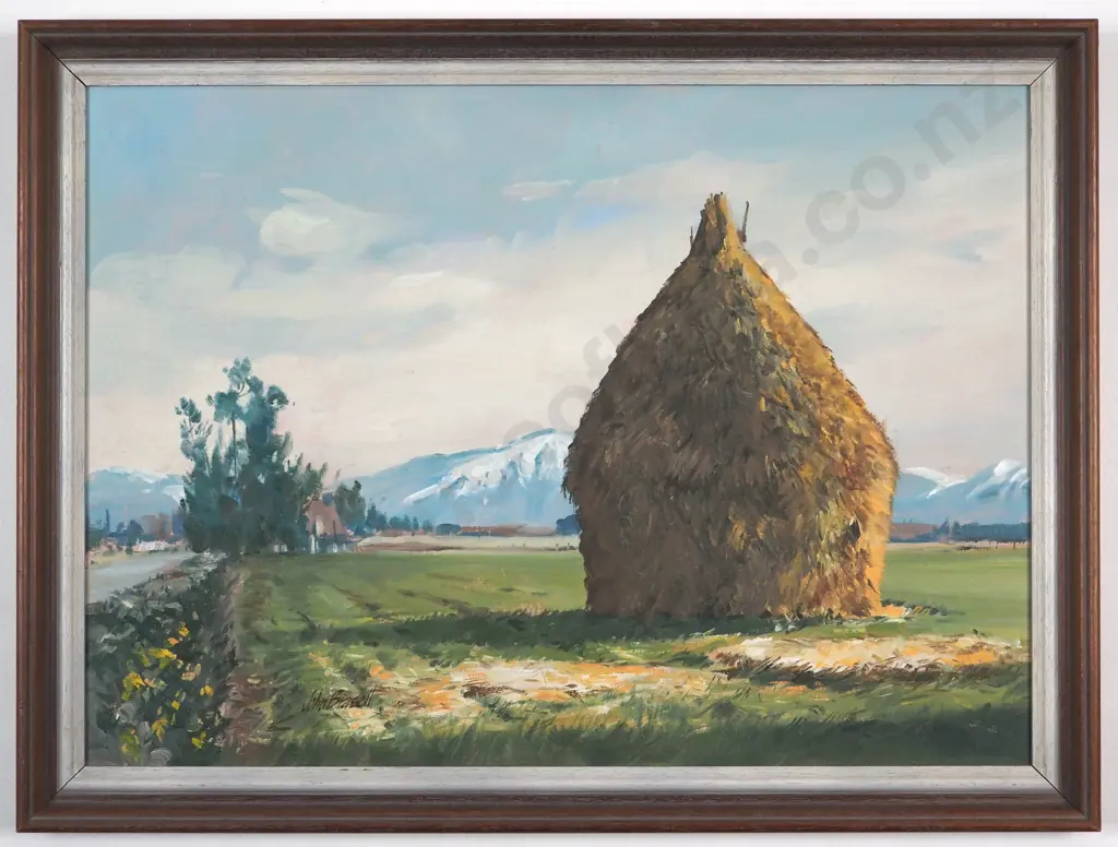 John Brassell. 'Lone Stack - Rangiora District. Oil on Board. Image 1++