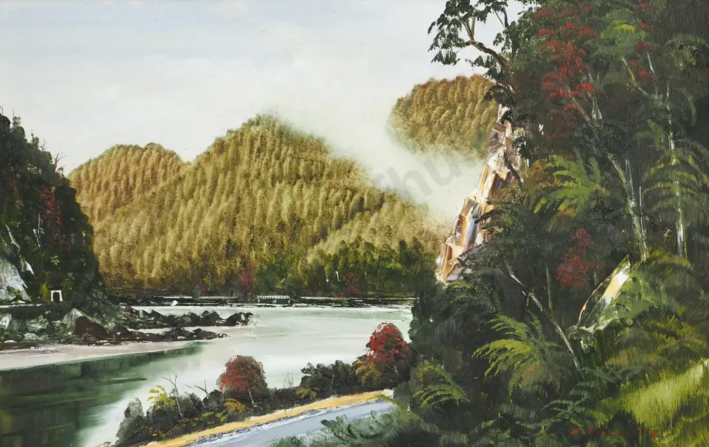 M Finnerty. New Zealand Landscape Scene. Oil on Board. Image 1++