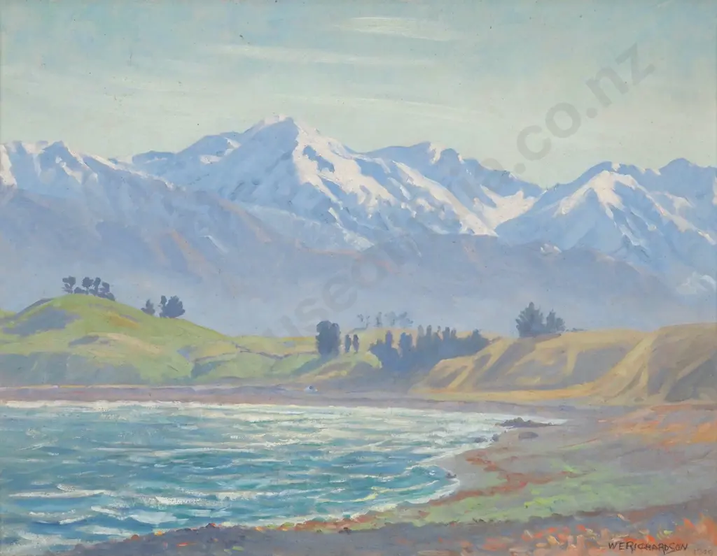 W. E. Richardson. South Bay, Kaikoura. Oil On Board. Image 1++