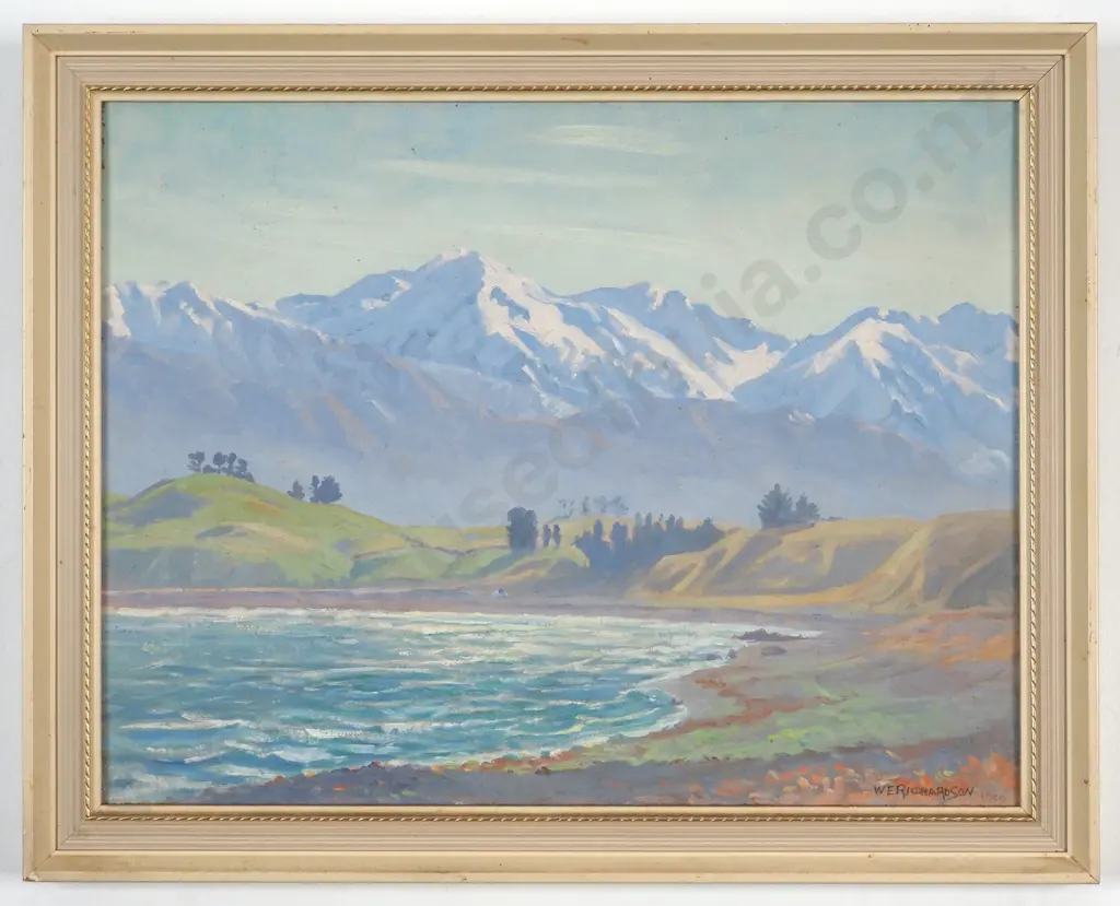 W. E. Richardson. South Bay, Kaikoura. Oil On Board. Image 1++
