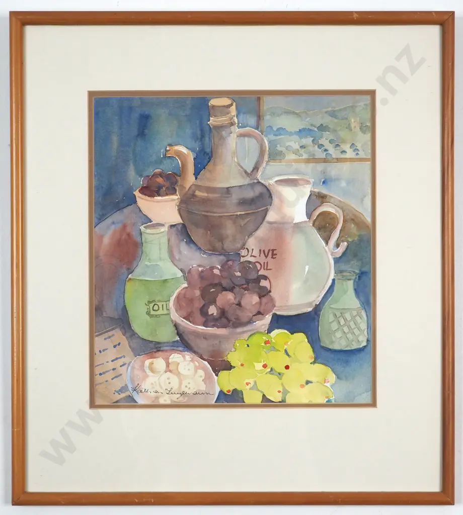 Kath Von Tunzelmann. Still Life - Olives & Olive Oil. Watercolour. Image 1++