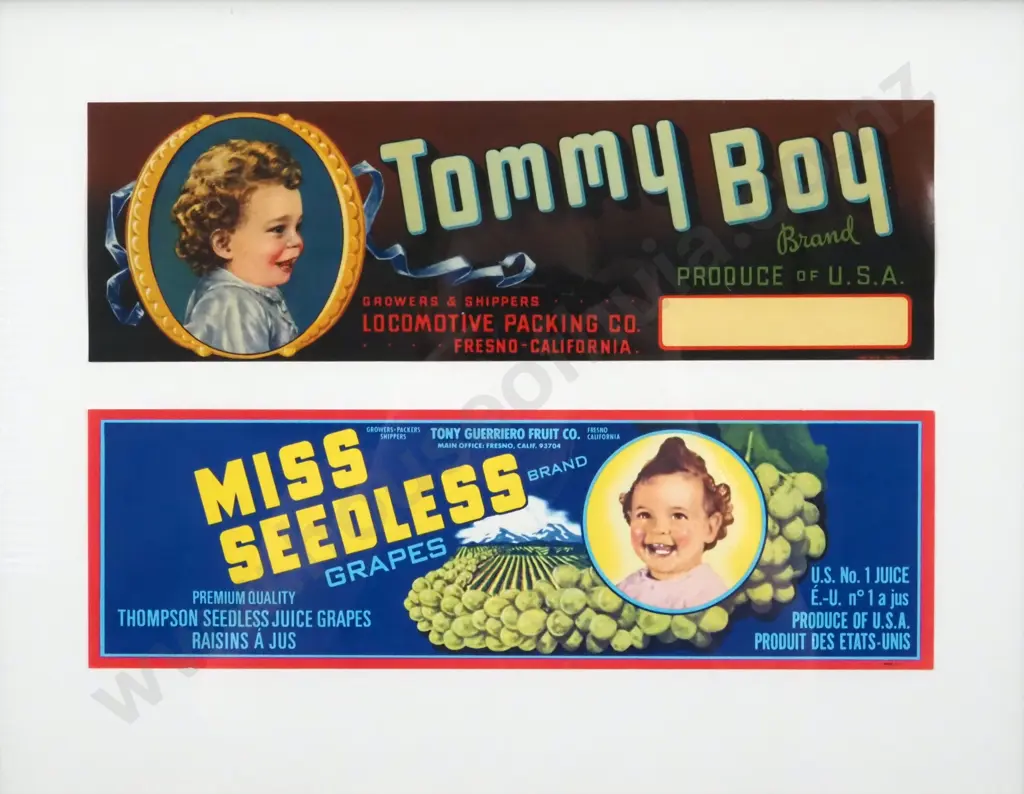 Vintage 1920s -1940s Vintage Fruit Crate Labels. Authentic Lithographs/Originals. Image 1++