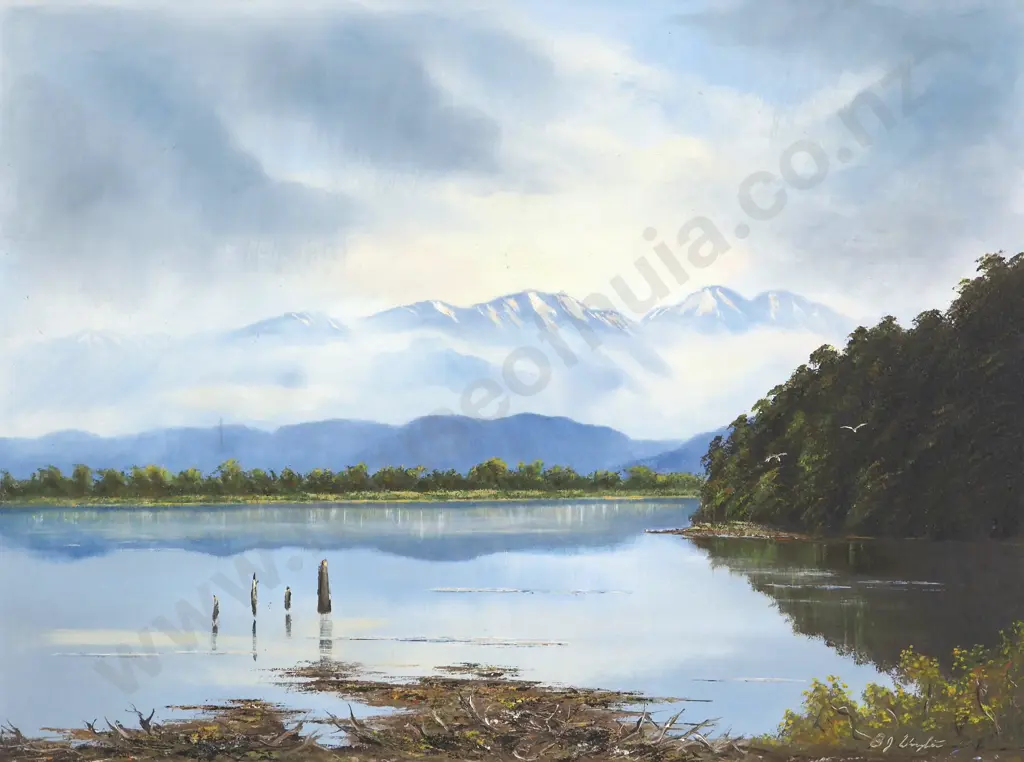 B J Wright [Possibly]. Southland Scene, Oil On Board. Image 1++