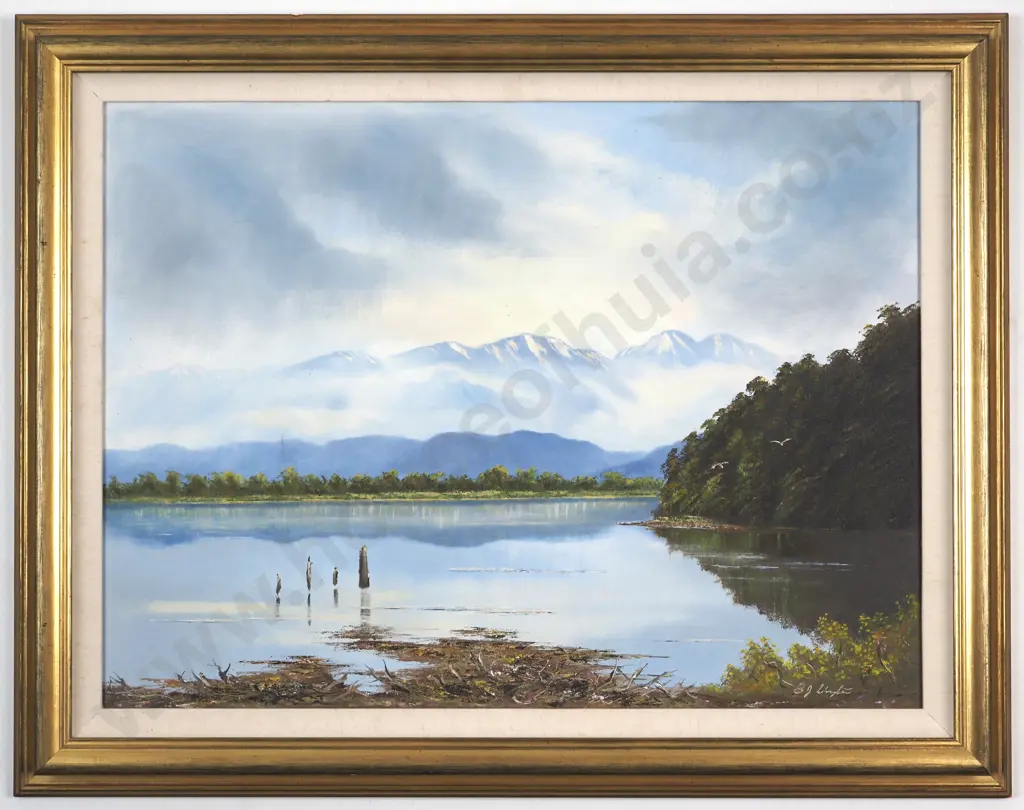 B J Wright [Possibly]. Southland Scene, Oil On Board. Image 1++