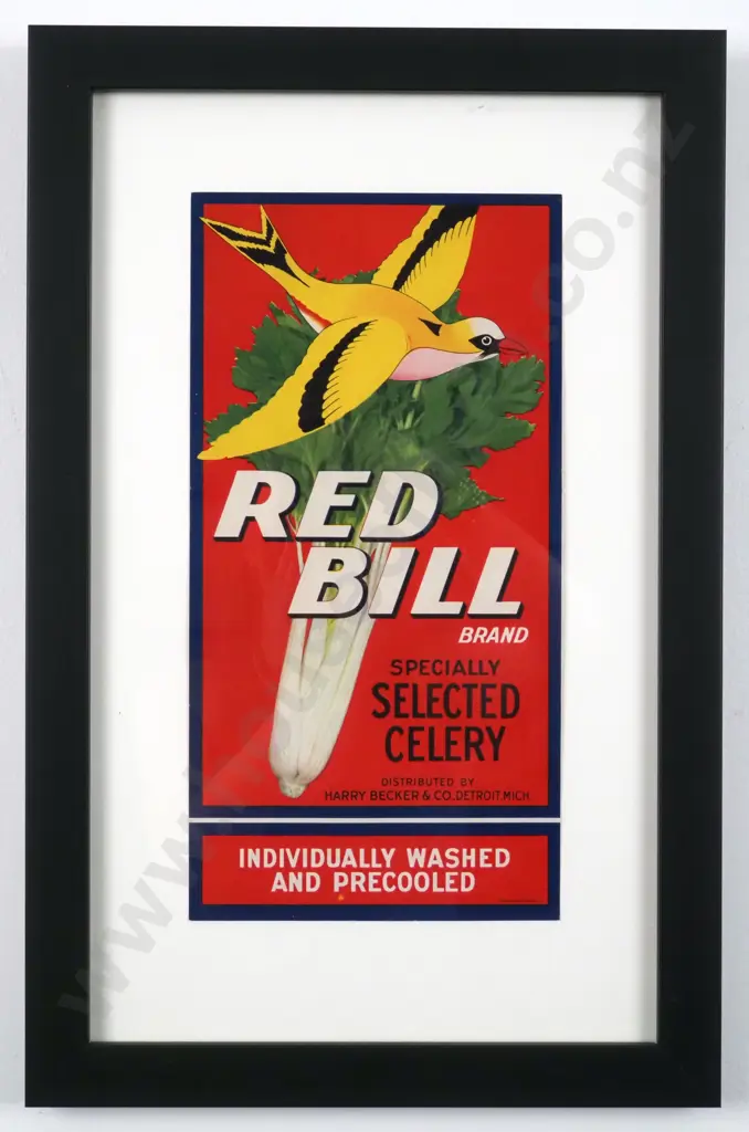 Vintage 1920s -1940s Red Bill Vegetable Crate Label. Authentic Original - Lithograph. Image 1++