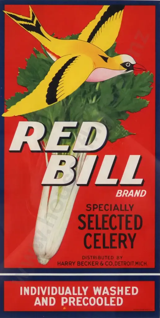 Vintage 1920s -1940s Red Bill Vegetable Crate Label. Authentic Original - Lithograph. Image 1++