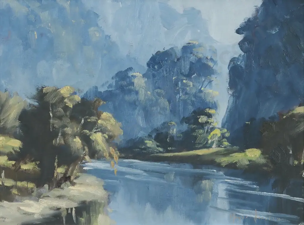 Wayne Sinclair. Landscape - Bush/River Scene. Oil. Image 1++