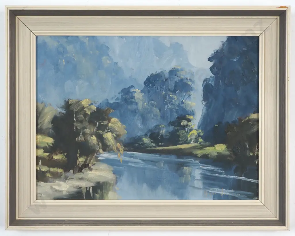 Wayne Sinclair. Landscape - Bush/River Scene. Oil. Image 1++